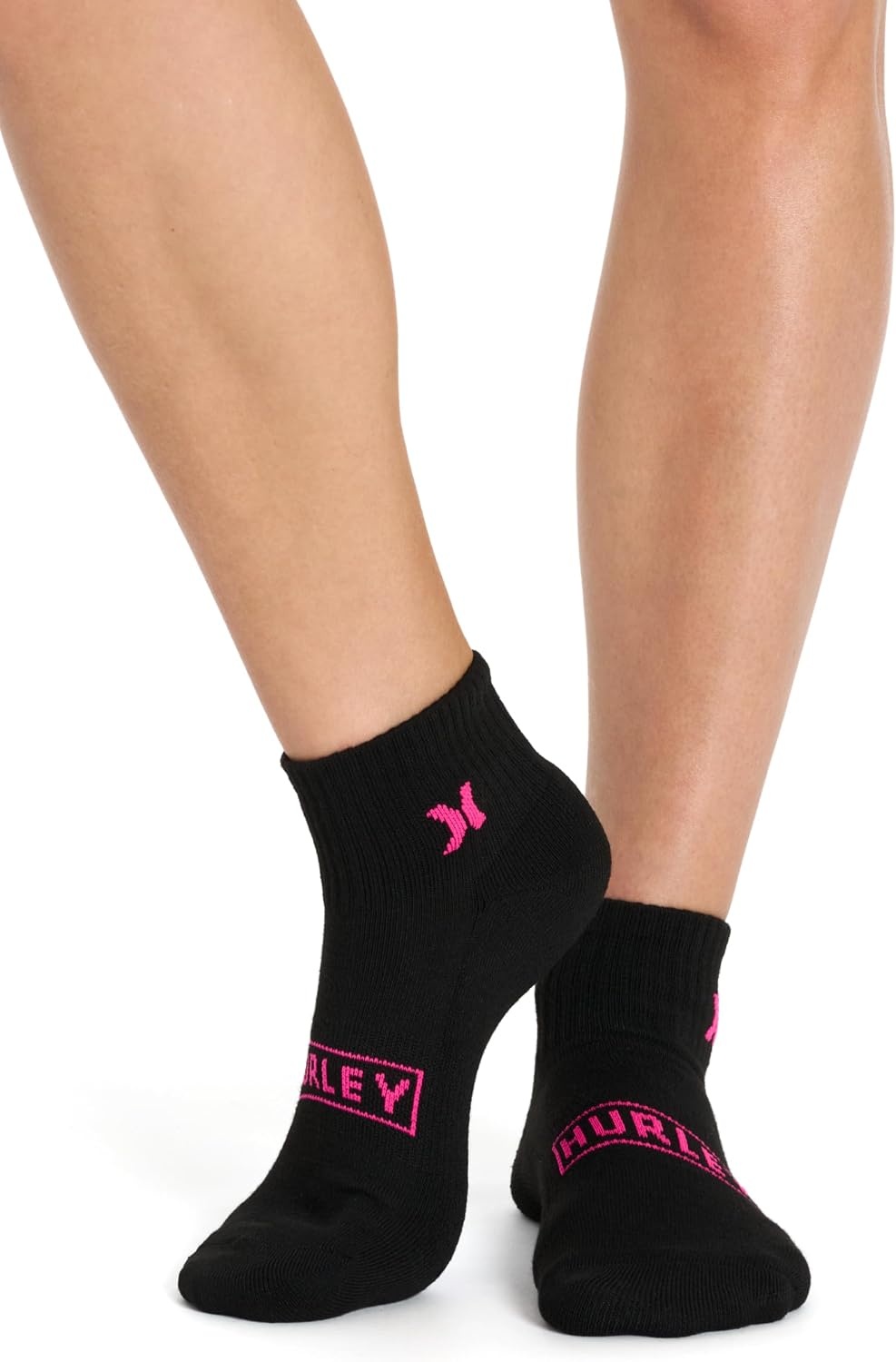 Hurley Women’s 8 Pack Sport Ultra Soft Quarter Crew Socks(Black/Raspberry Pop/Neon Mint)