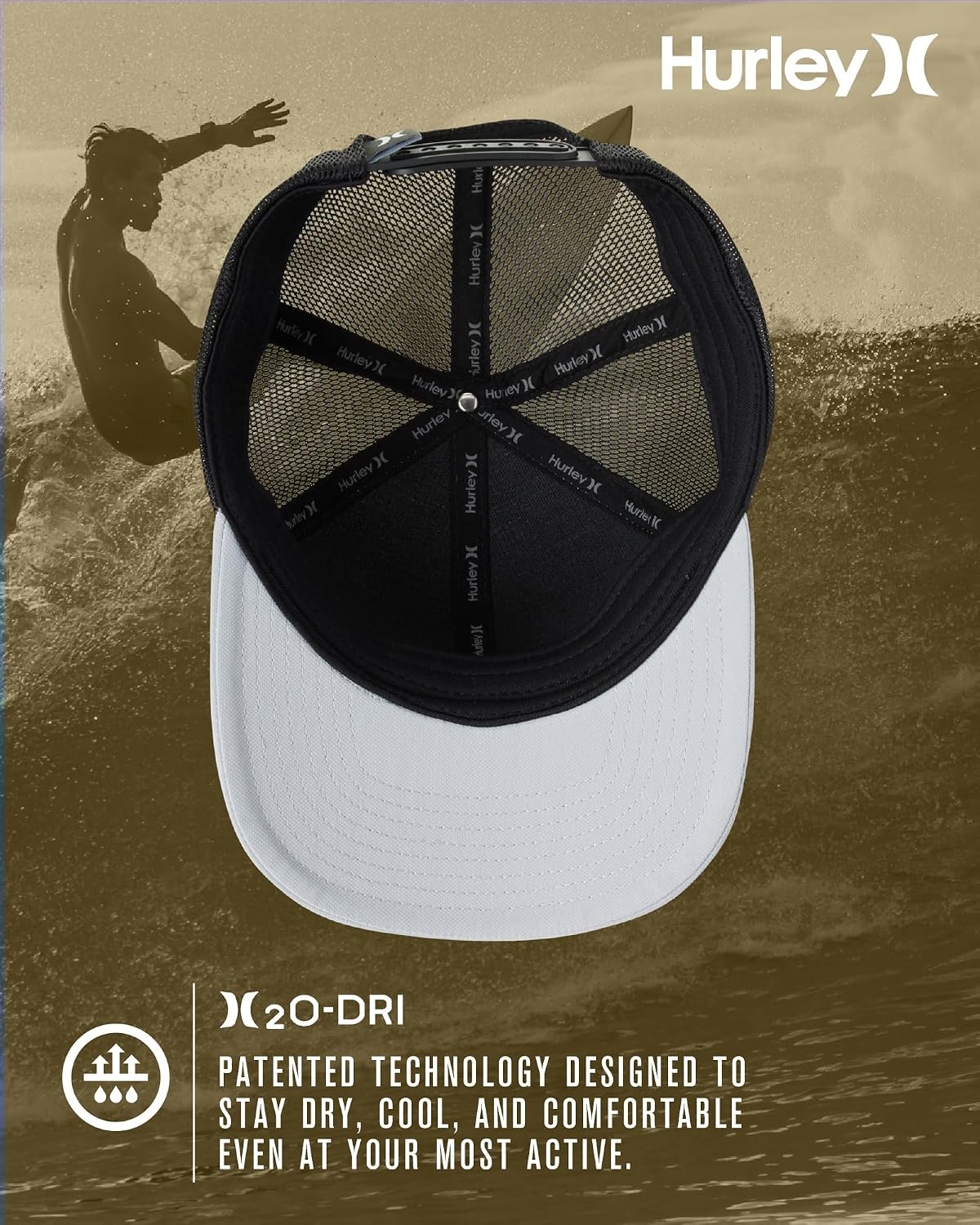 Hurley Mens Trucker Hat – Flexible Quick Dry Fairway Mesh Trucker Hat for Men with Snapback Closure – Classic Mens Caps(Wolf Grey)