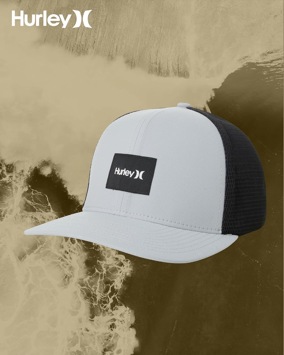Hurley Mens Trucker Hat – Flexible Quick Dry Fairway Mesh Trucker Hat for Men with Snapback Closure – Classic Mens Caps(Wolf Grey)