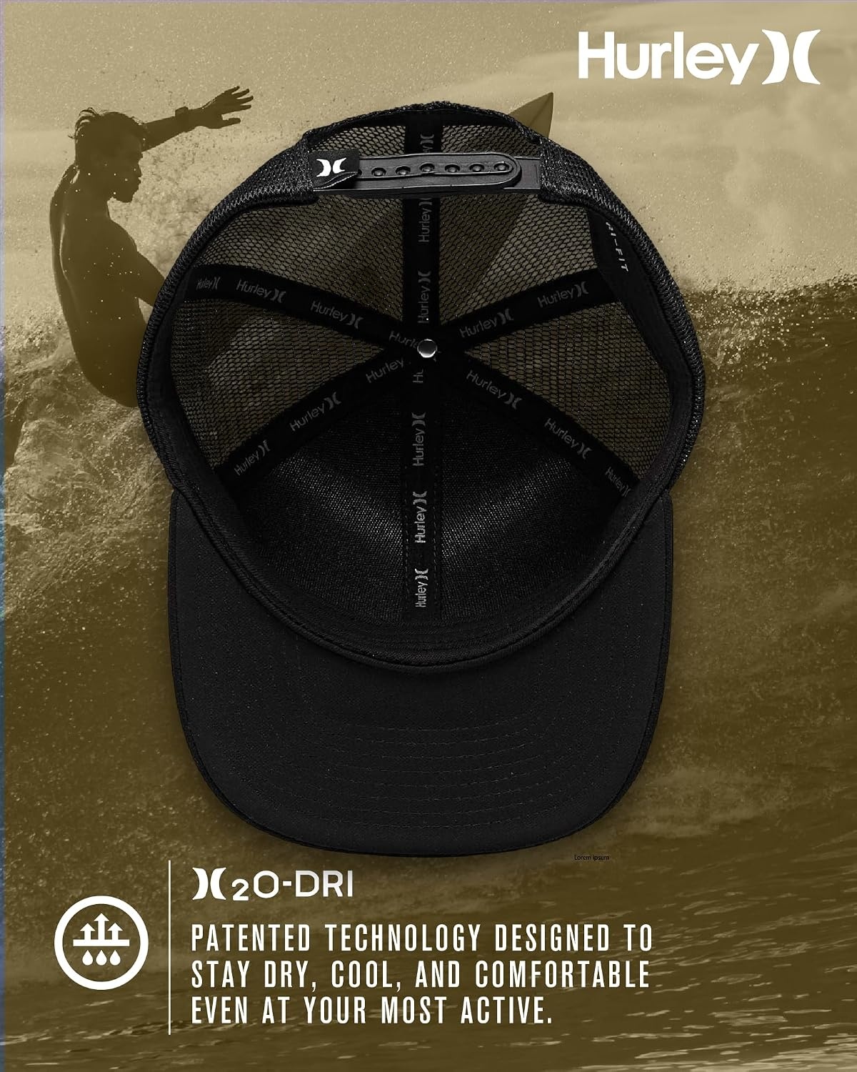 Hurley Men’s Caps – H2O-Dri League Baseball Caps for Men with Snapback Closure – Classic Mens Trucker Hats (S-XL)(Black)