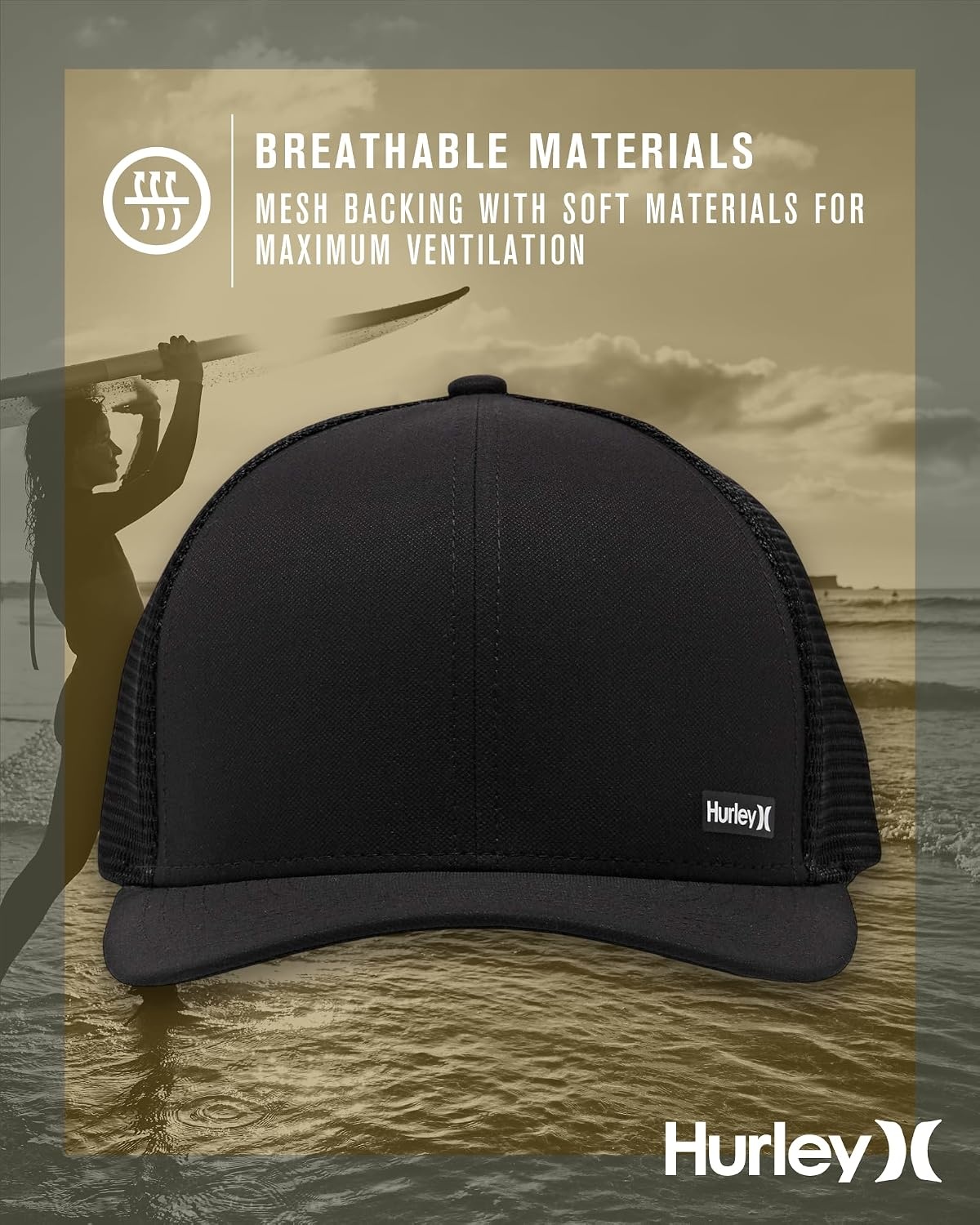 Hurley Men’s Caps – H2O-Dri League Baseball Caps for Men with Snapback Closure – Classic Mens Trucker Hats (S-XL)(Black)
