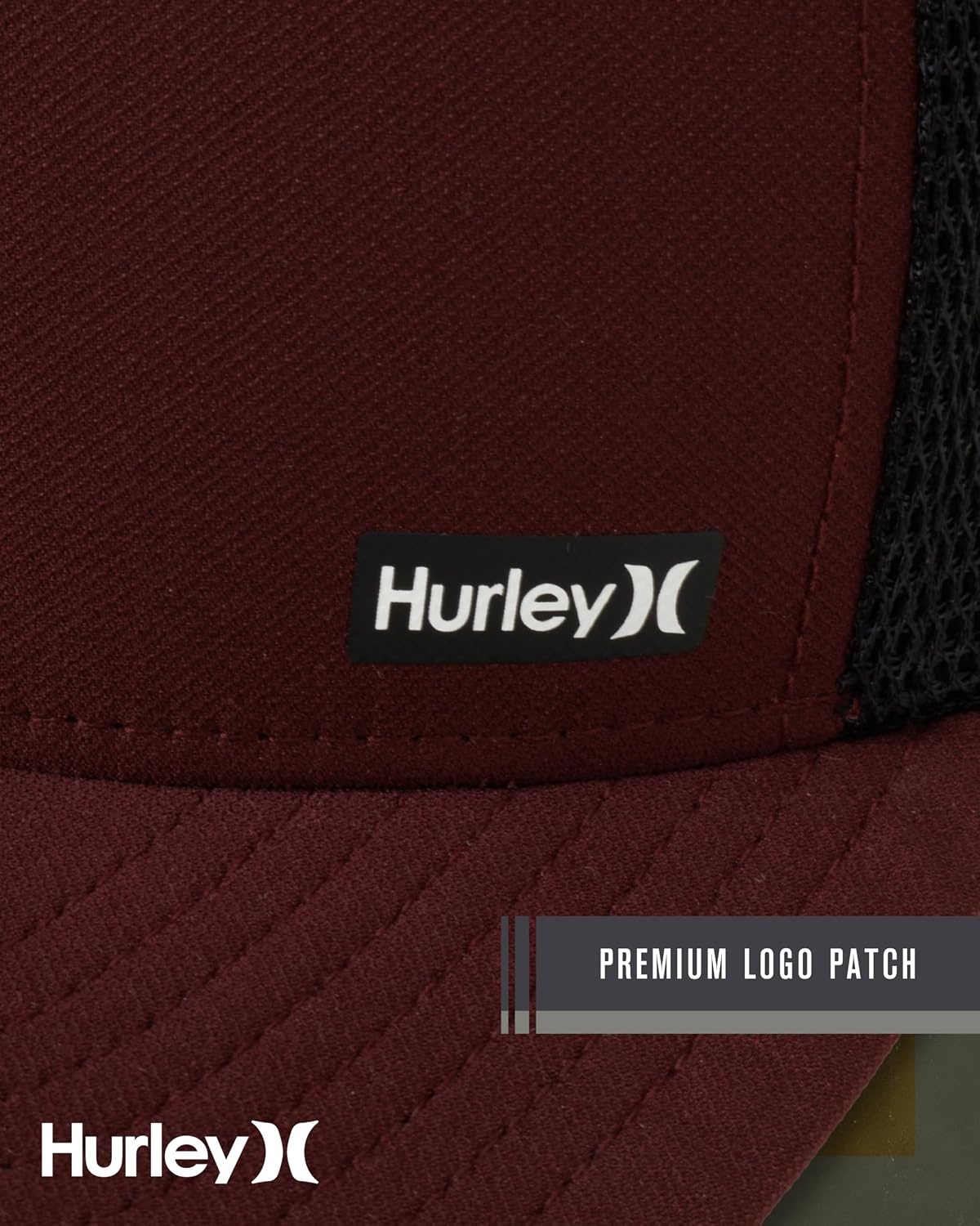 Hurley Men’s Caps – H2O-Dri League Baseball Caps for Men with Snapback Closure – Classic Mens Trucker Hats (S-XL)(Burgundy/Black)