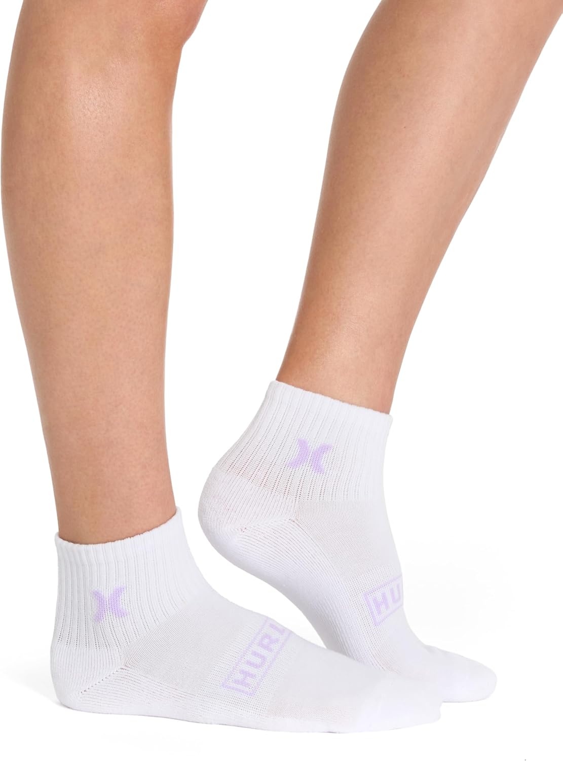 Hurley Women’s 8 Pack Sport Ultra Soft Quarter Crew Socks(White/Apricot Blush/Blue Glow)