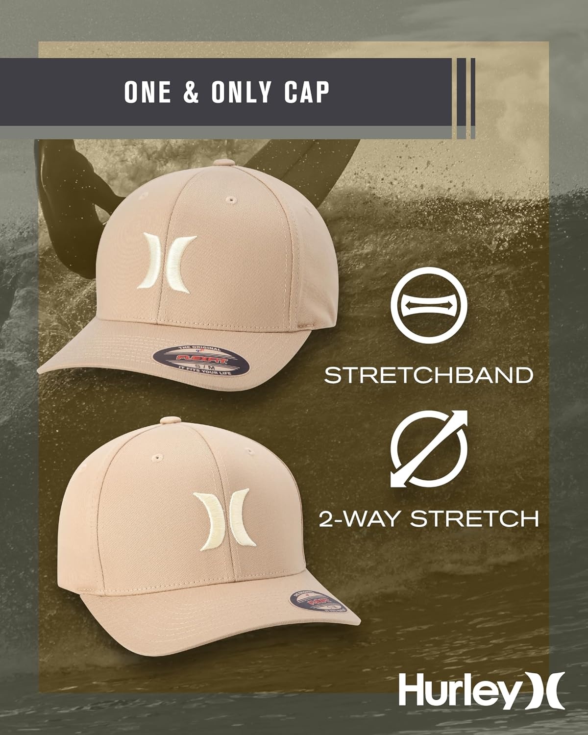 Hurley Mens Baseball Cap – Moisture Wicking Quick Dry Textured Fitted Hats for Men with Curved Brim(Dusty Peach)
