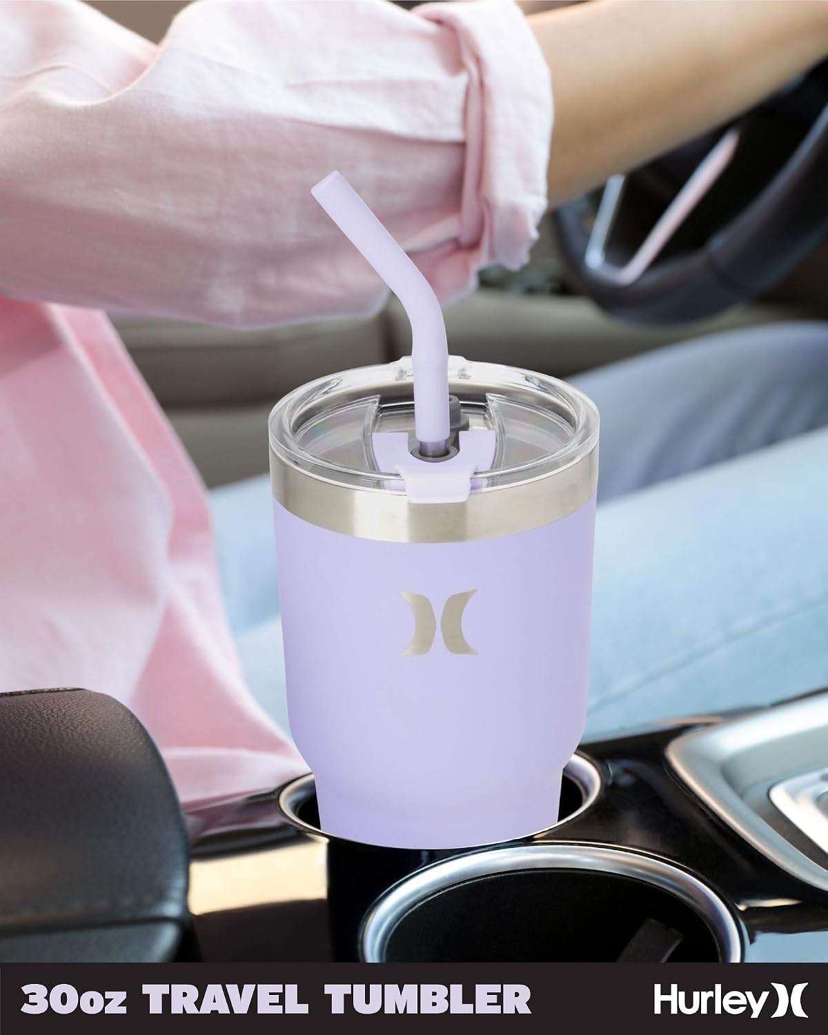 Hurley Tumbler Thermos – 30oz Double Wall Vacuum Insulated Travel Mug – BPA Free Stainless Steel Water Bottle – Leak Proof Hot and Cold Coffee Car Cup, Size 30 oz, Lilac