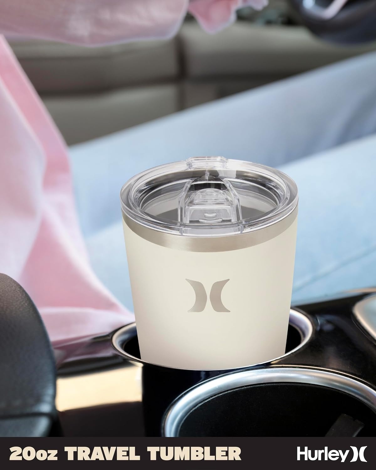 Hurley Tumbler Thermos – 20oz Double Wall Vacuum Insulated Travel Mug – BPA Free Stainless Steel Water Bottle – Leak Proof Hot and Cold Coffee Car Cup, Size 20 oz, Ivory