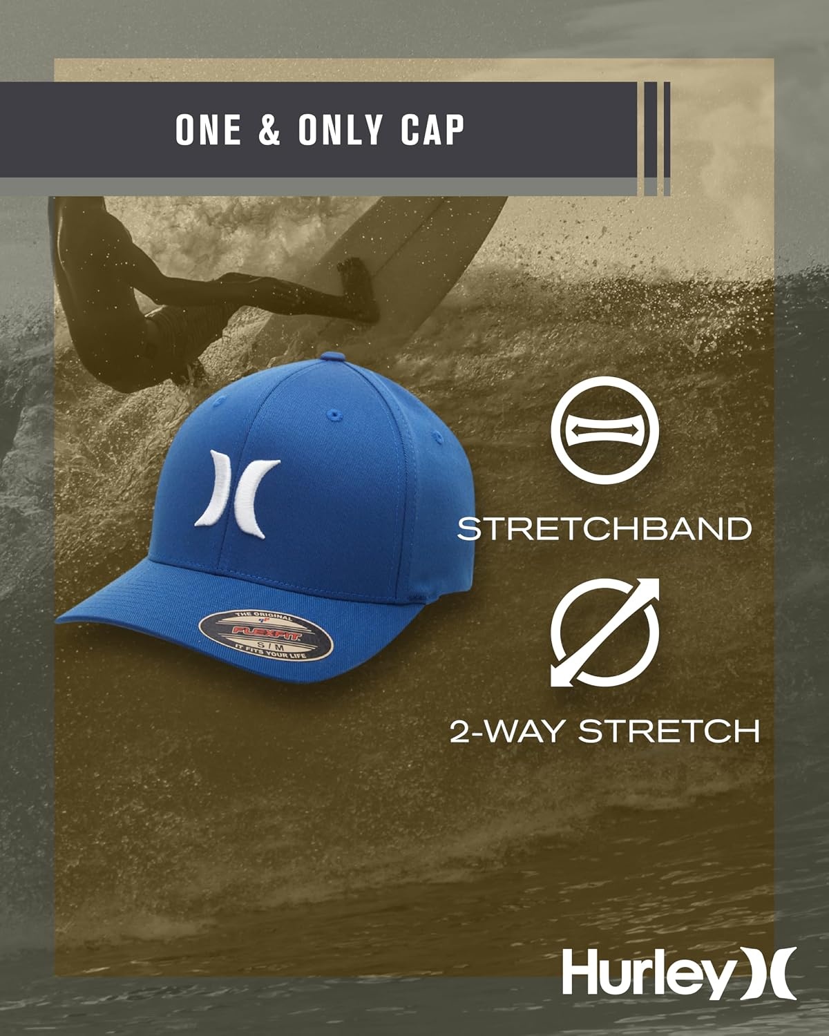 Hurley Mens Baseball Cap – Moisture Wicking Quick Dry Textured Fitted Hats for Men with Curved Brim(Blue)