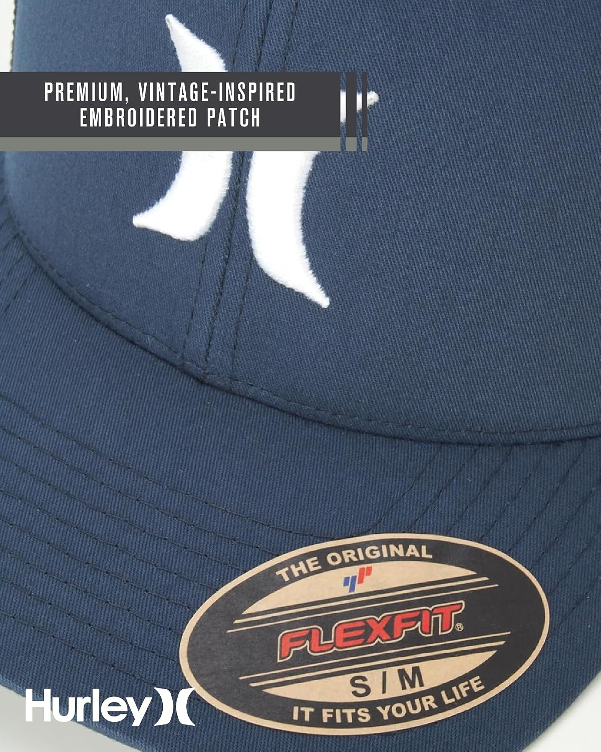 Hurley Mens Baseball Cap – Laguna Icon Mesh Stretch Trucker Hat with Curved Brim – Lightweight Breathable Fitted Hats for Men(Navy)