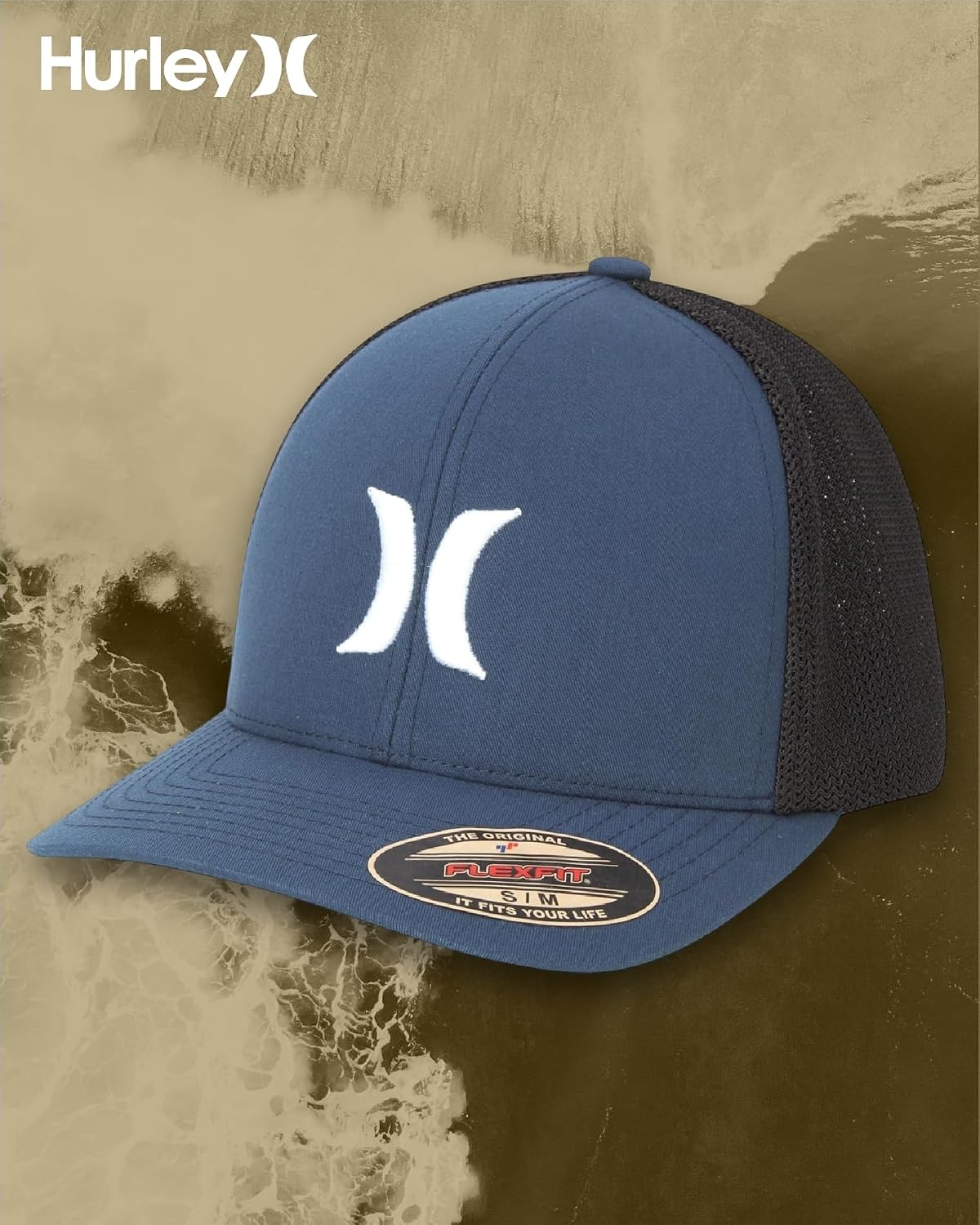 Hurley Mens Baseball Cap – Laguna Icon Mesh Stretch Trucker Hat with Curved Brim – Lightweight Breathable Fitted Hats for Men(Navy)
