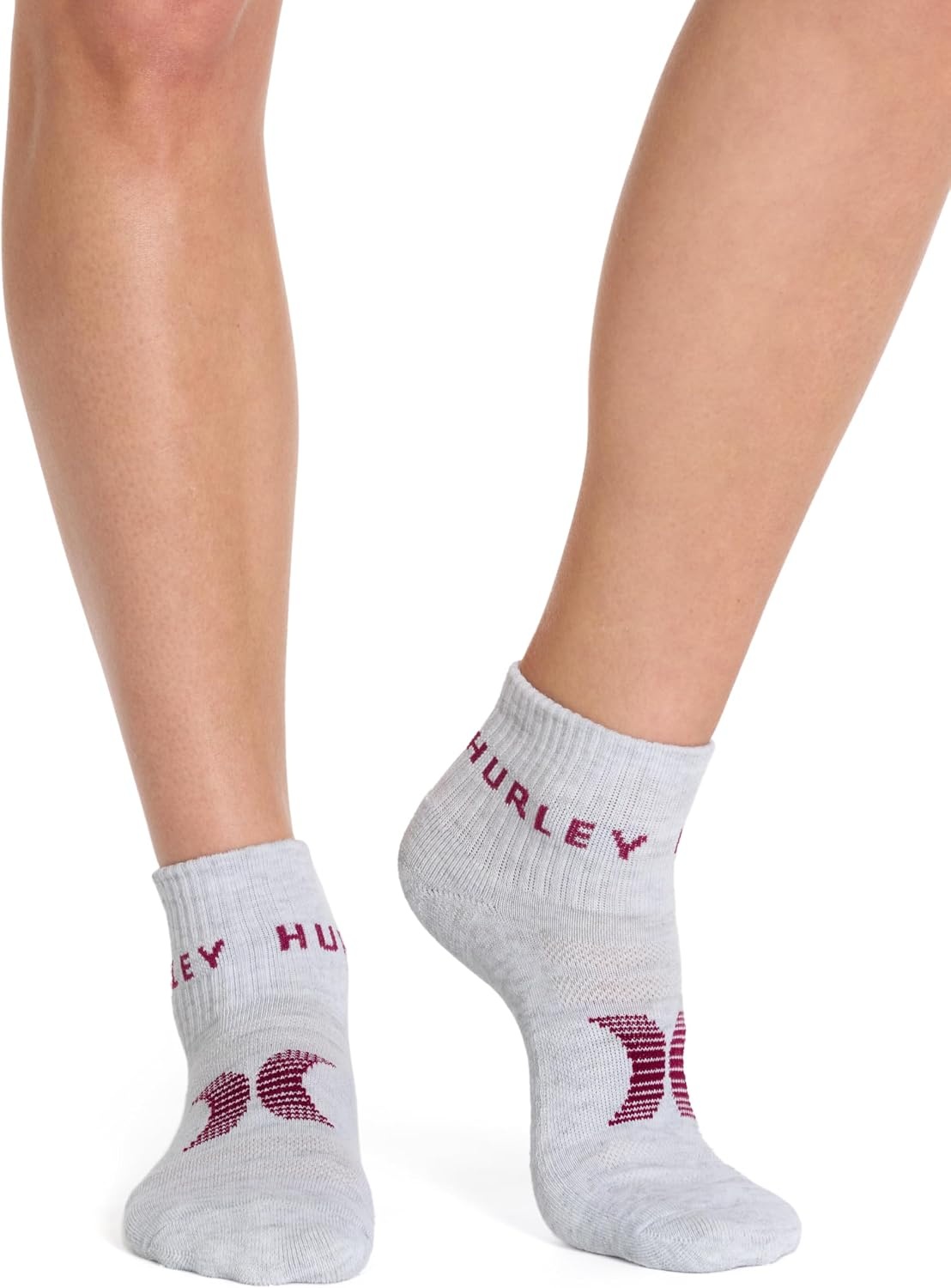 Hurley Women’s 8 Pack Sport Ultra Soft Quarter Crew Socks(White/Cool Grey/Berry)