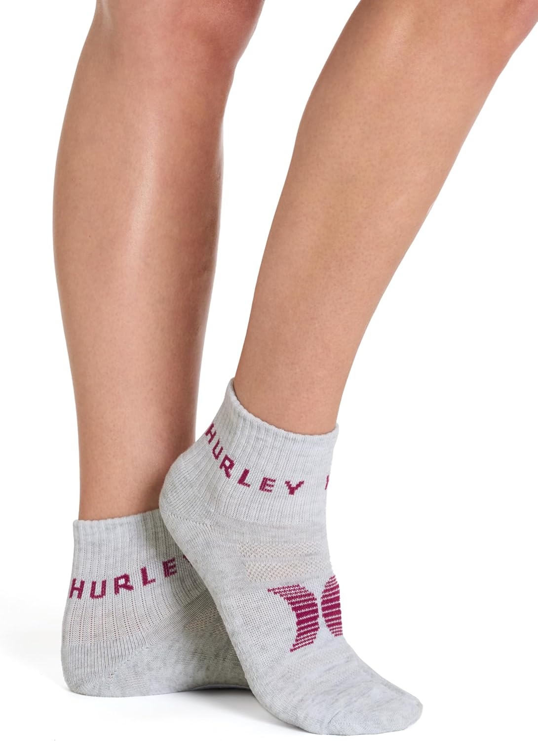 Hurley Women’s 8 Pack Sport Ultra Soft Quarter Crew Socks(White/Cool Grey/Berry)