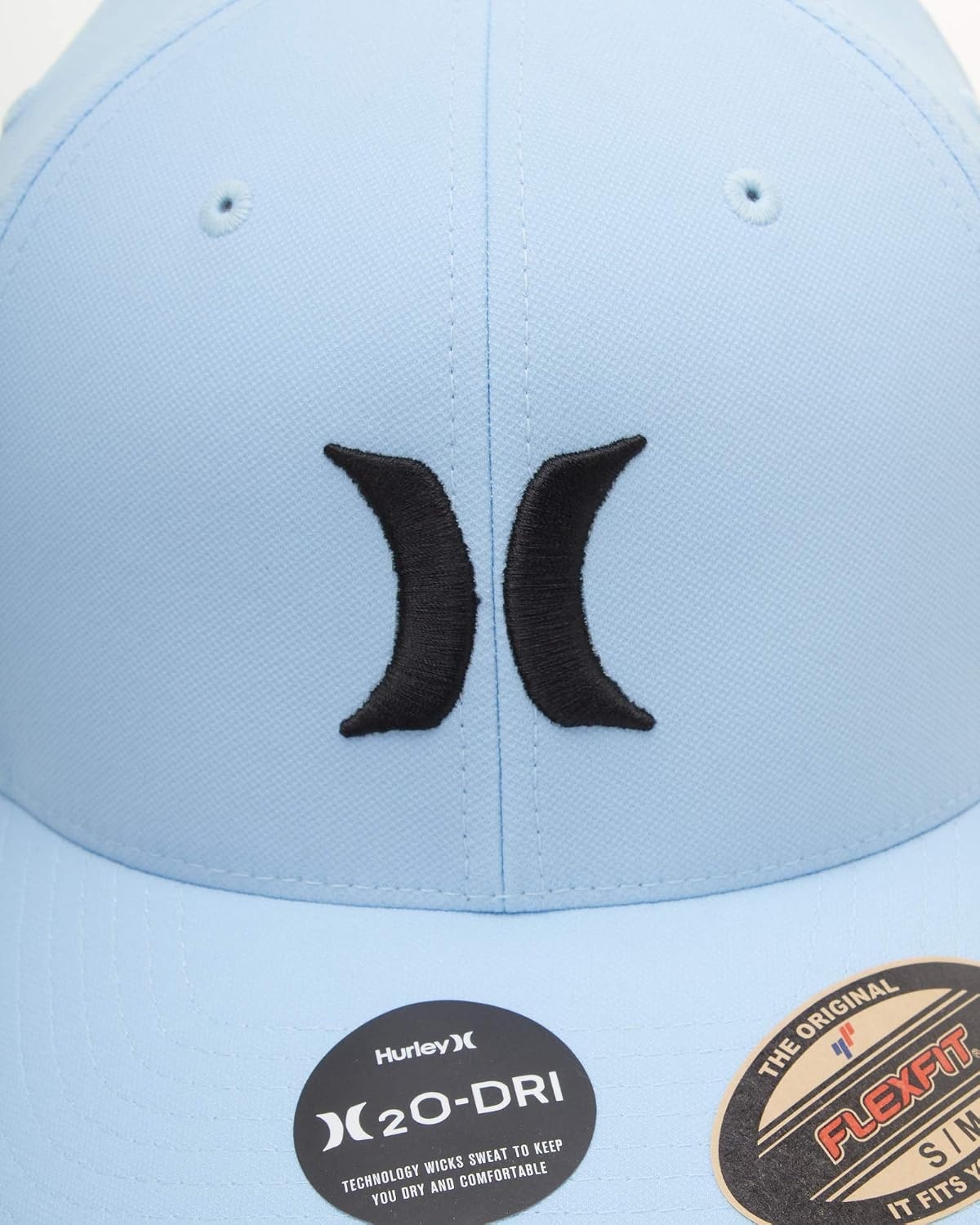 Hurley Mens Baseball Cap – Moisture Wicking Curved Brim Flexfit Fitted Hats for Men with H2O-Dri Sweatband (Sizes: S-XL)(Blue)
