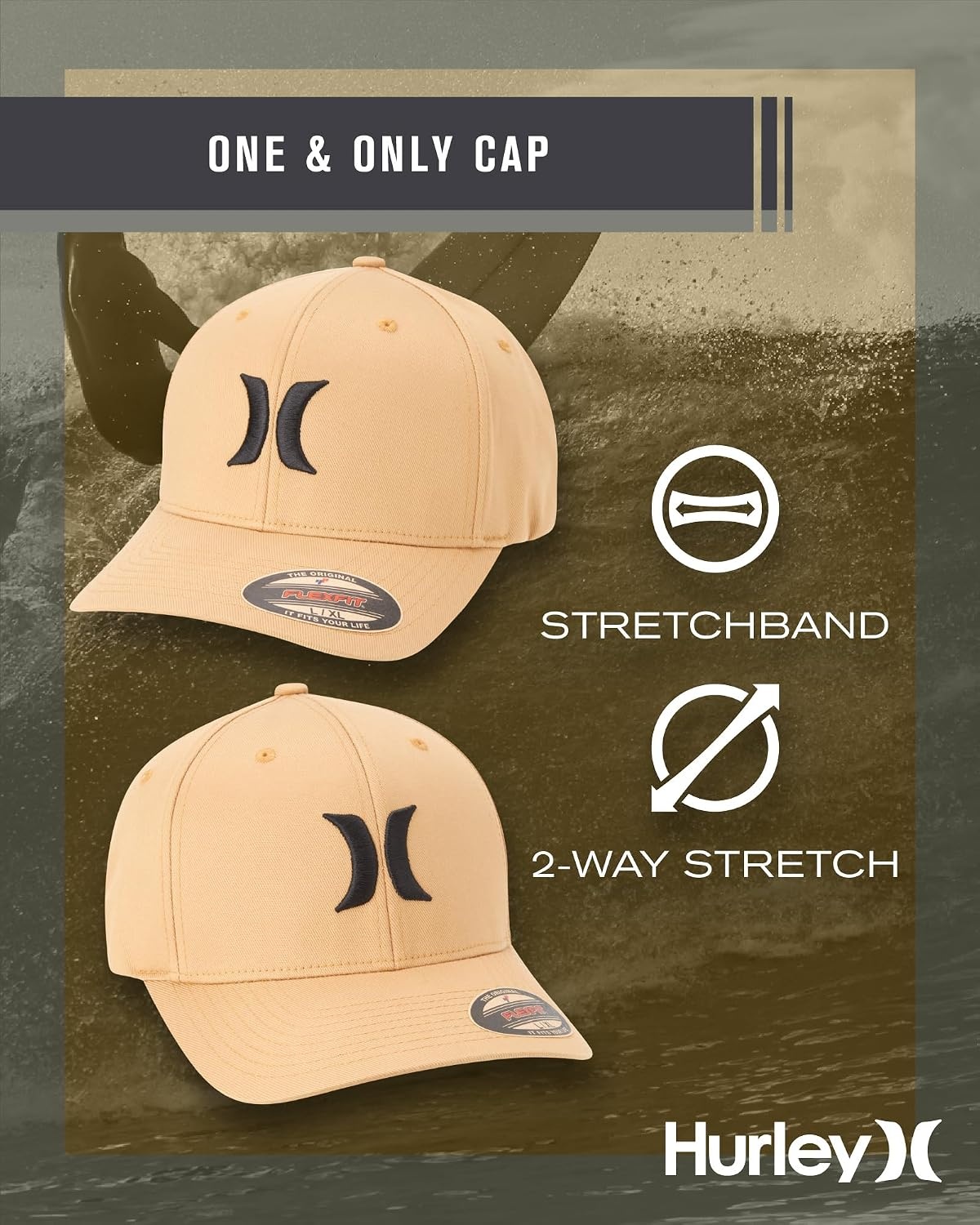 Hurley Mens Baseball Cap – Moisture Wicking Quick Dry Textured Fitted Hats for Men with Curved Brim(Gold Suede)