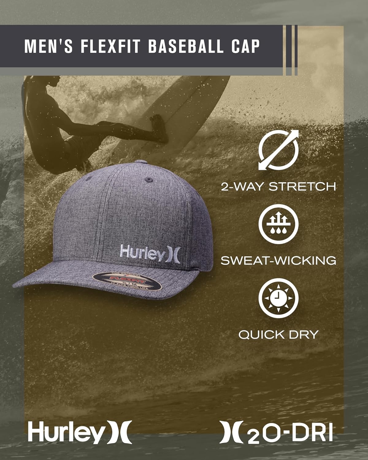 Hurley mens One & Only Corp Flexfit Perma Curve Bill Baseball Hat(Light Grey)
