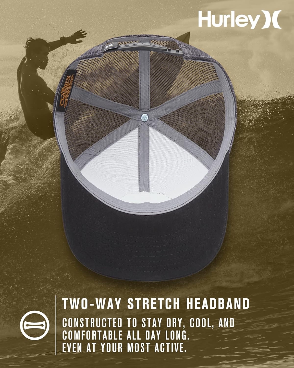 Hurley Mens Hat – Oceanside Flex Fitted Trucker Hat(Black/Grey)