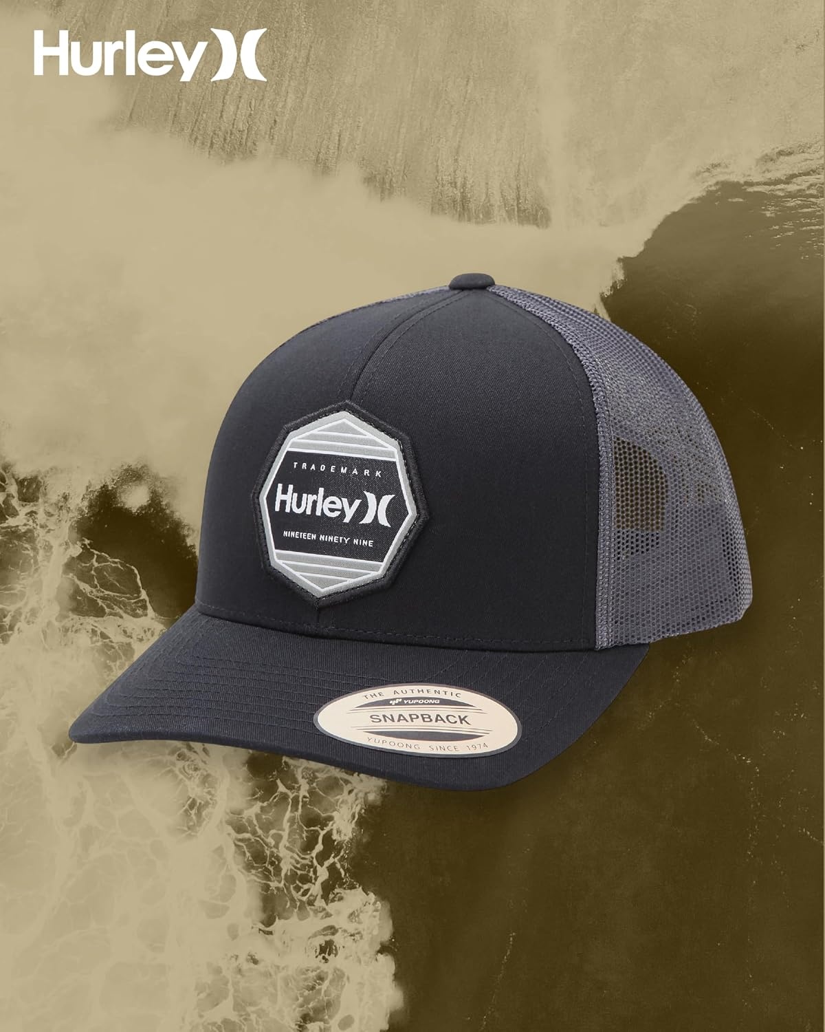 Hurley Mens Hat – Oceanside Flex Fitted Trucker Hat(Black/Grey)