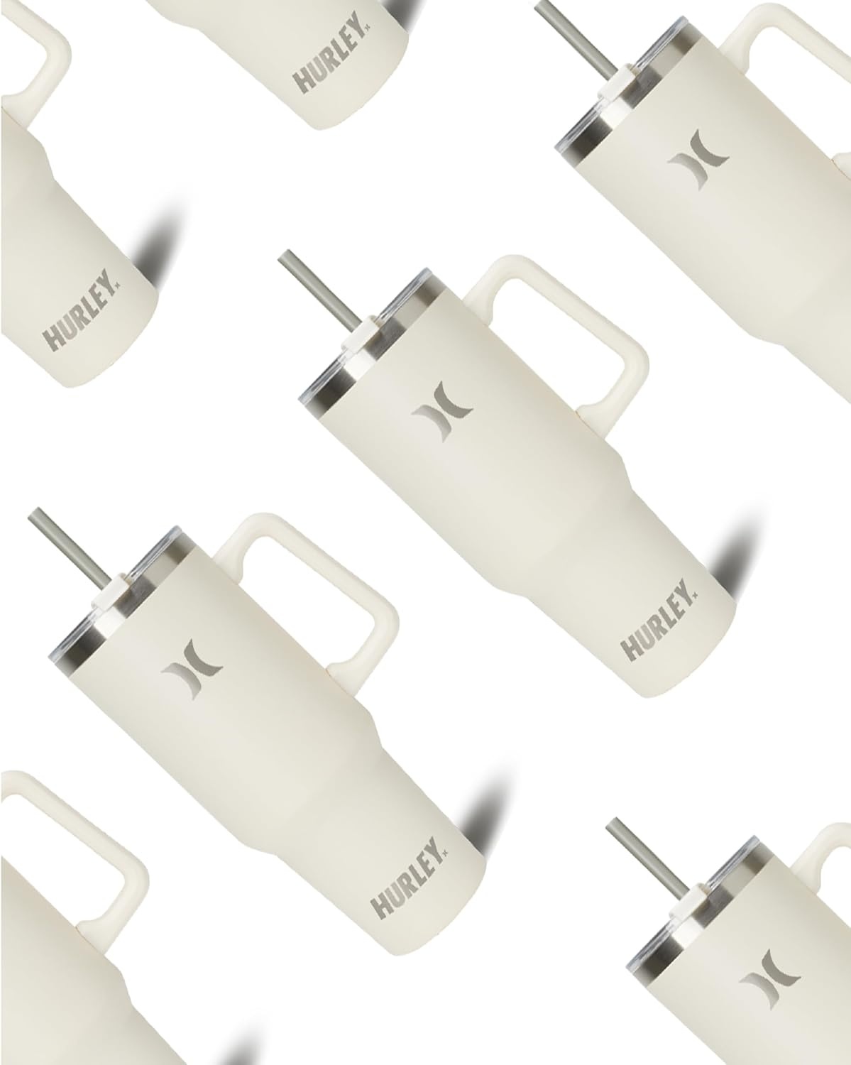 Hurley Tumbler Thermos – 40oz Double Wall Vacuum Insulated Travel Mug with Handle – BPA Free Stainless Steel Water Bottle – Leak Proof Hot and Cold Coffee Car Cup, Size 40 Ounces, Ivory