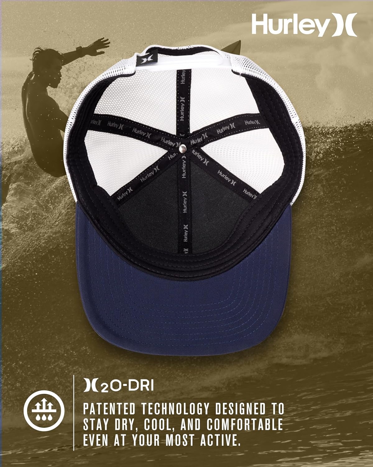 Hurley Men’s Caps – H2O-Dri League Baseball Caps for Men with Snapback Closure – Classic Mens Trucker Hats (S-XL)(Obsidian)