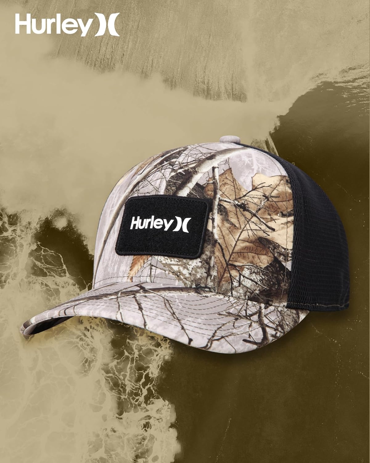 Hurley Mens Trucker Hat – Flexible Quick Dry Fairway Mesh Trucker Hat for Men with Snapback Closure – Classic Mens Caps(Reeltree Camo)