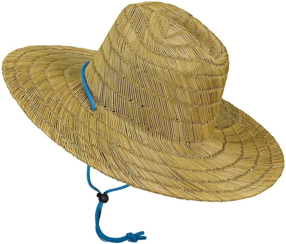 Hurley Men’s Straw Hat – Weekender Natural Straw Hat with Medium Brim and Chin Strap – Beach Fishing Sun Hats for Men(Blue Beyond)