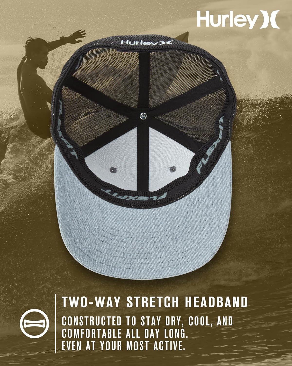 Hurley Mens Hat – Oceanside Flex Fitted Trucker Hat(Grey Heather)