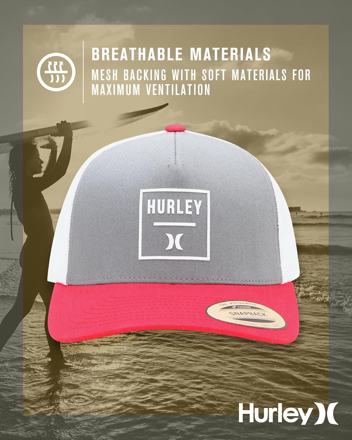 Hurley Mens Trucker Hat – Flexible Quick Dry Fairway Mesh Trucker Hat for Men with Snapback Closure – Classic Mens Caps(Dark Grey)