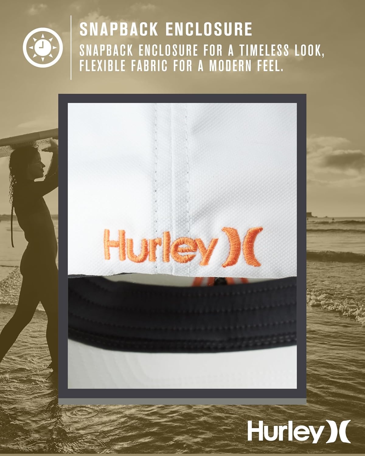 Hurley Mens Baseball Cap – Moisture Wicking Curved Brim Flexfit Fitted Hats for Men with H2O-Dri Sweatband (Sizes: S-XL)(Mantra Orange)