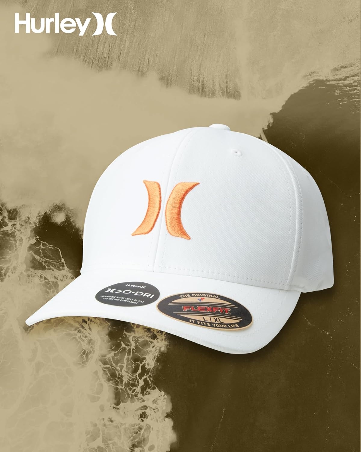 Hurley Mens Baseball Cap – Moisture Wicking Curved Brim Flexfit Fitted Hats for Men with H2O-Dri Sweatband (Sizes: S-XL)(Mantra Orange)