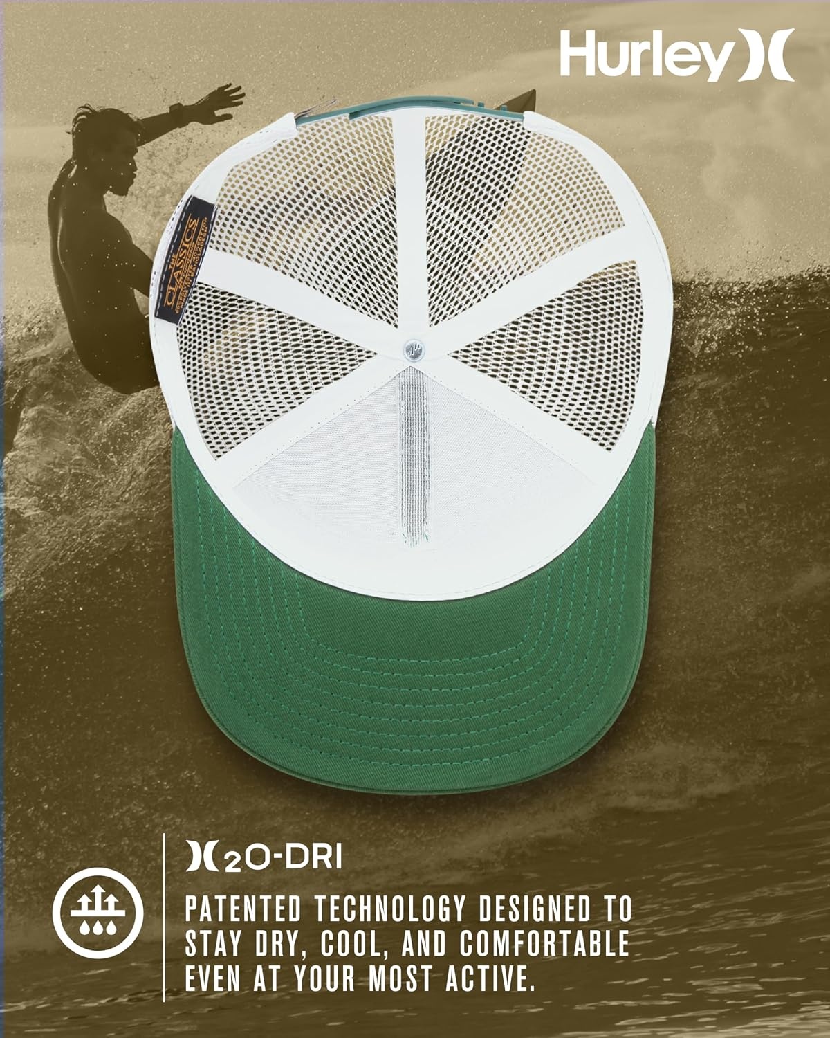 Hurley Mens Trucker Hat – Flexible Quick Dry Fairway Mesh Trucker Hat for Men with Snapback Closure – Classic Mens Caps(Dark Green)