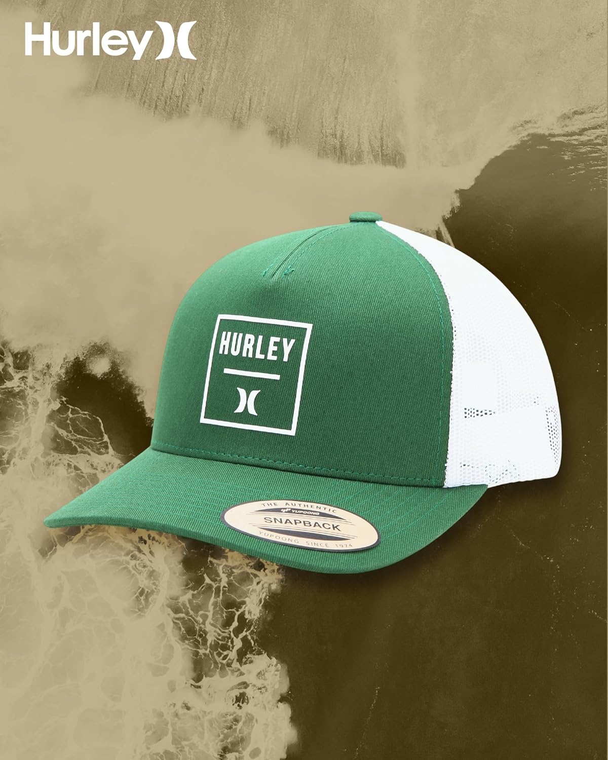 Hurley Mens Trucker Hat – Flexible Quick Dry Fairway Mesh Trucker Hat for Men with Snapback Closure – Classic Mens Caps(Dark Green)