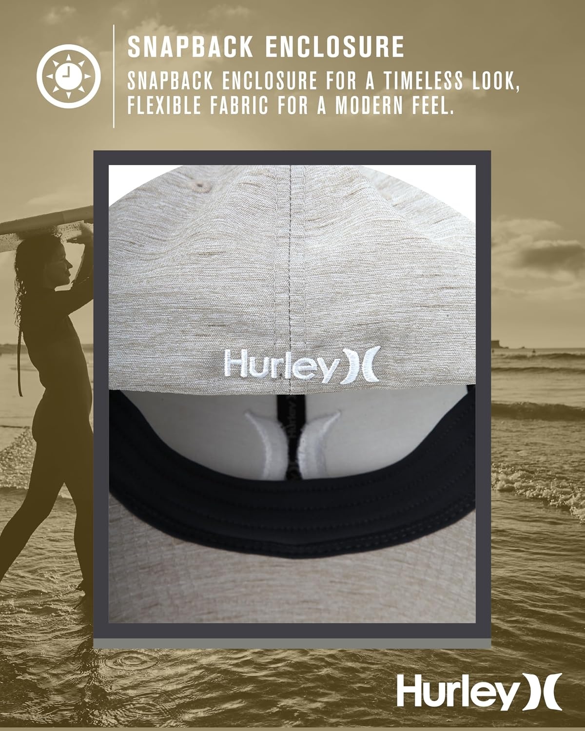 Hurley Mens Baseball Cap – Moisture Wicking Curved Brim Flexfit Fitted Hats for Men with H2O-Dri Sweatband (Sizes: S-XL)(Wheat)