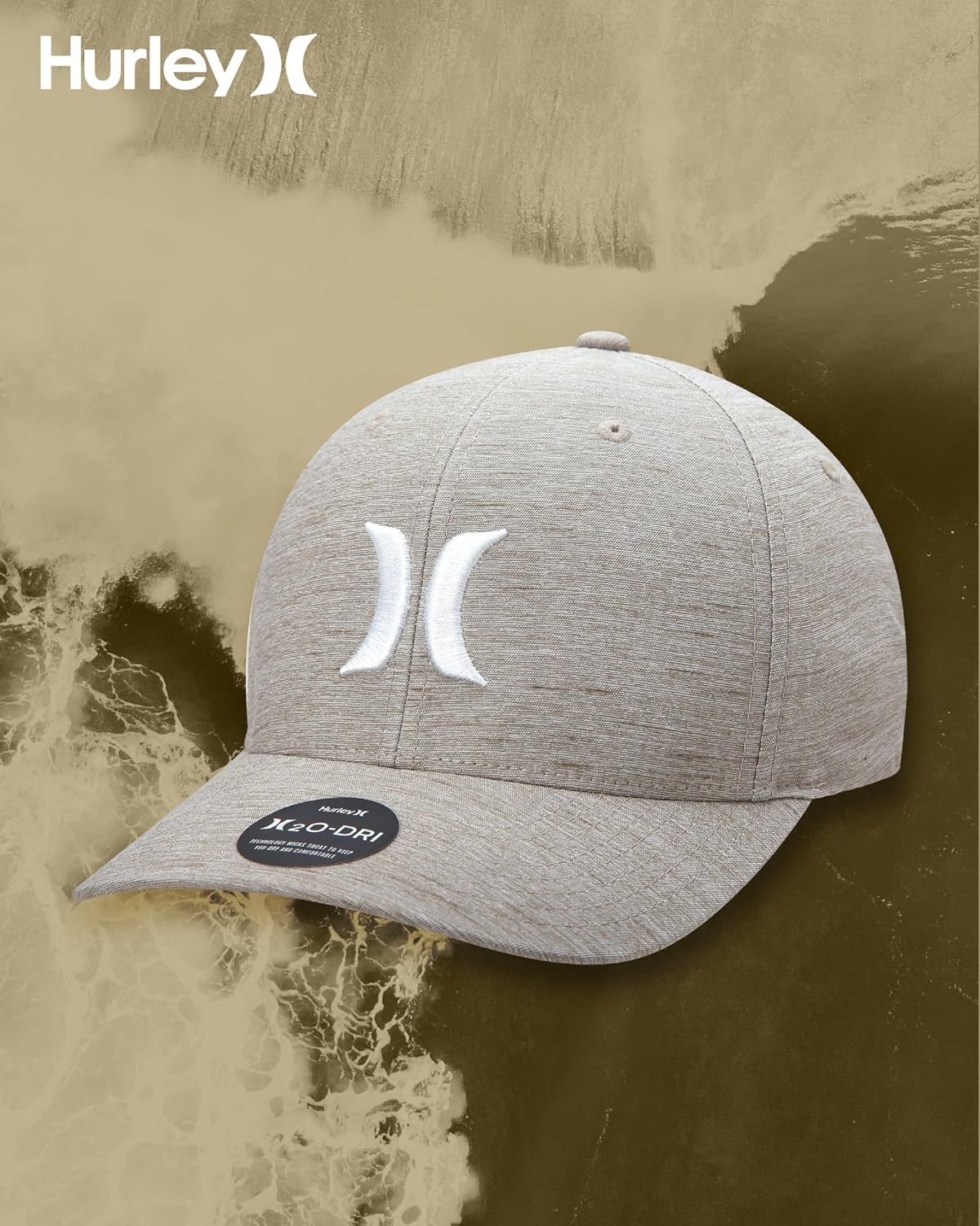 Hurley Mens Baseball Cap – Moisture Wicking Curved Brim Flexfit Fitted Hats for Men with H2O-Dri Sweatband (Sizes: S-XL)(Wheat)