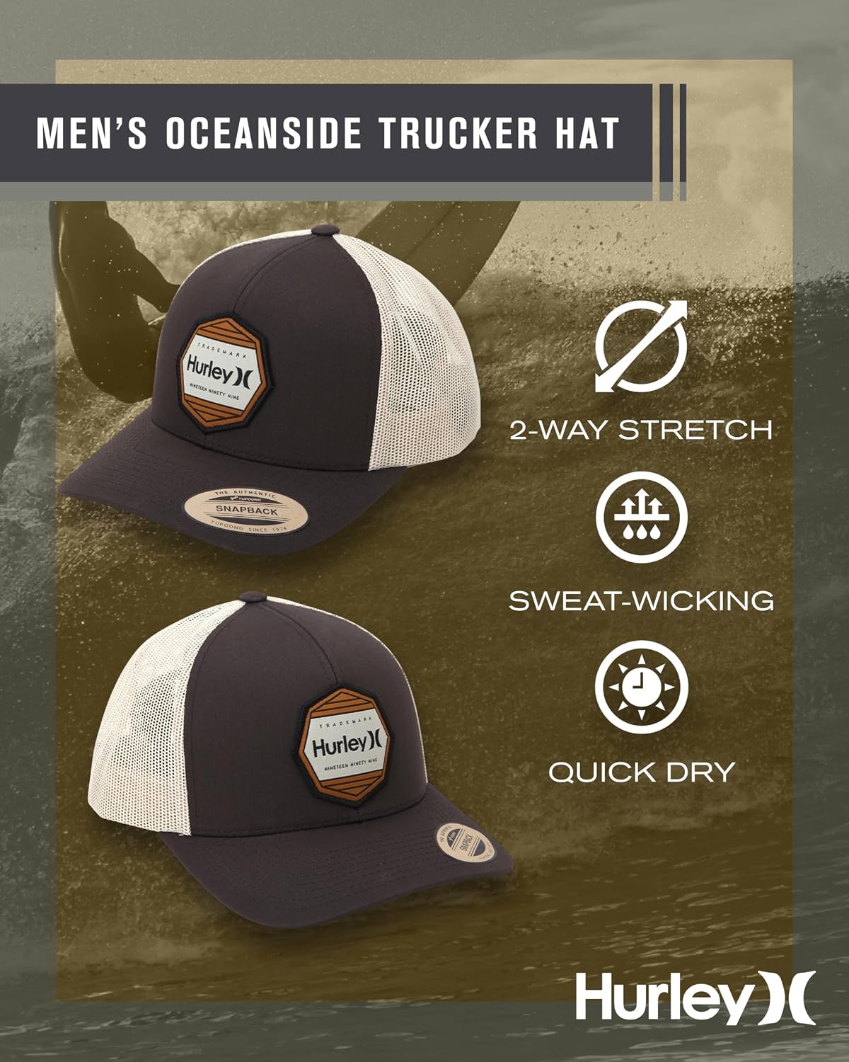 Hurley Mens Hat – Oceanside Flex Fitted Trucker Hat(El Dorado)