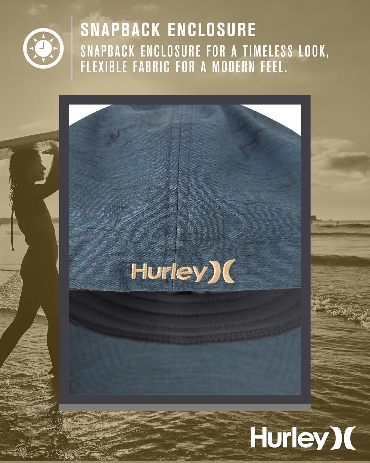 Hurley Mens Baseball Cap – Moisture Wicking Curved Brim Flexfit Fitted Hats for Men with H2O-Dri Sweatband (Sizes: S-XL)(Spruce Fog)