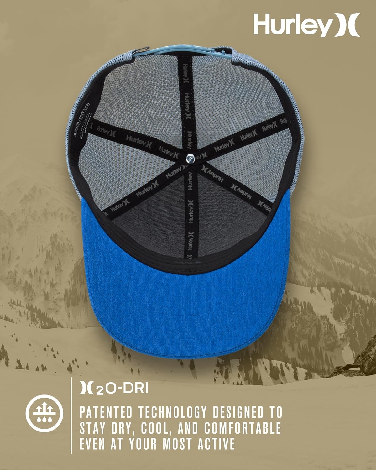 Hurley Men’s Caps – H2O-Dri League Baseball Caps for Men with Snapback Closure – Classic Mens Trucker Hats (S-XL)(Blue Beyond)