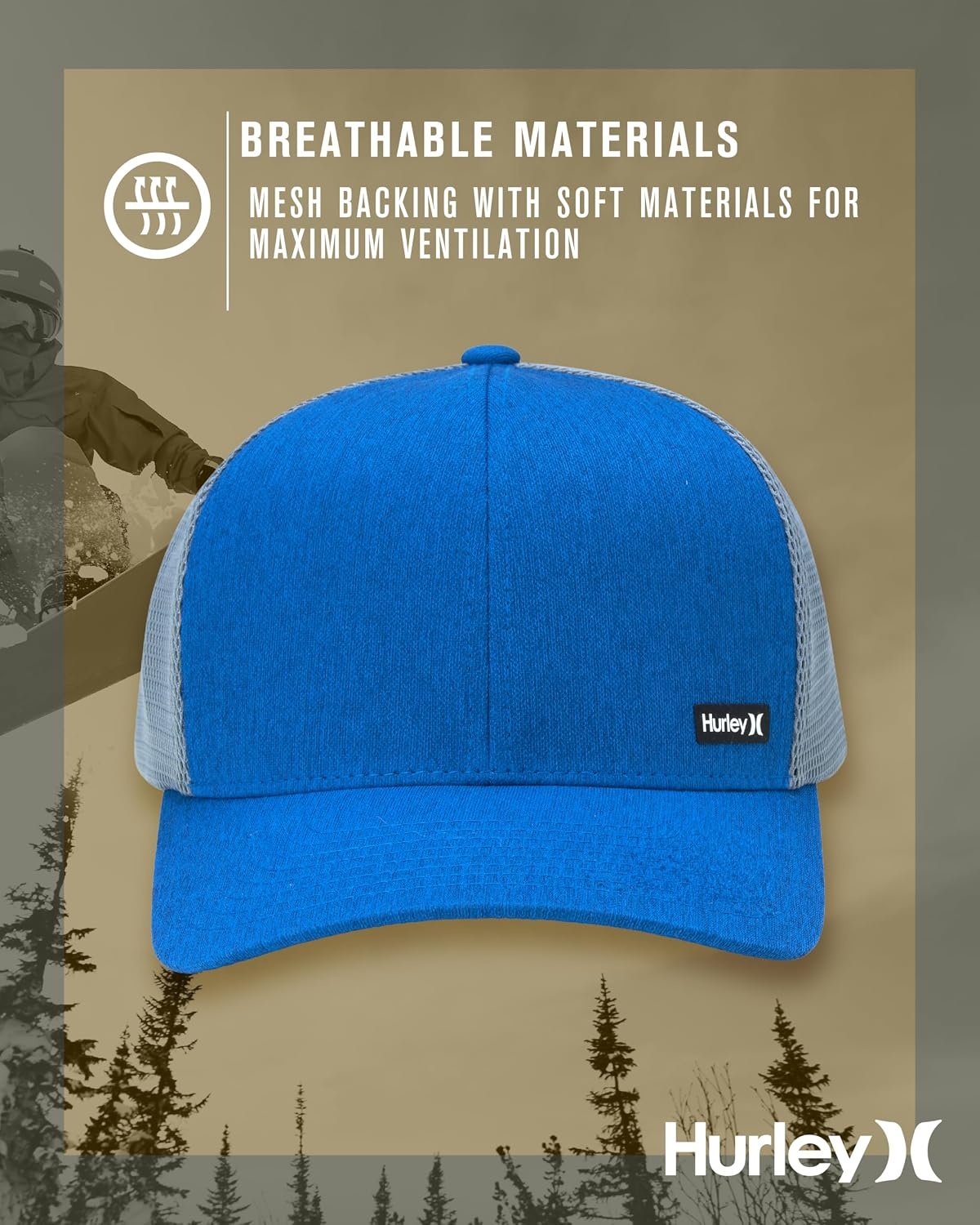 Hurley Men’s Caps – H2O-Dri League Baseball Caps for Men with Snapback Closure – Classic Mens Trucker Hats (S-XL)(Blue Beyond)