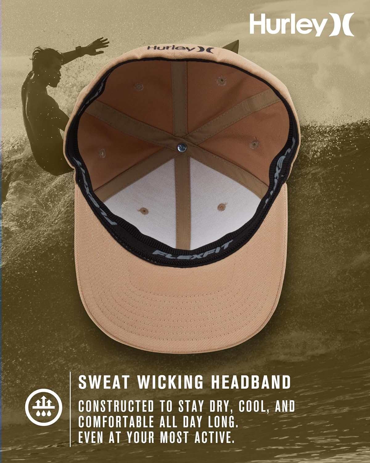 Hurley Men’s Hat – Curved Brim Stretch Fitted Cap(Khaki)