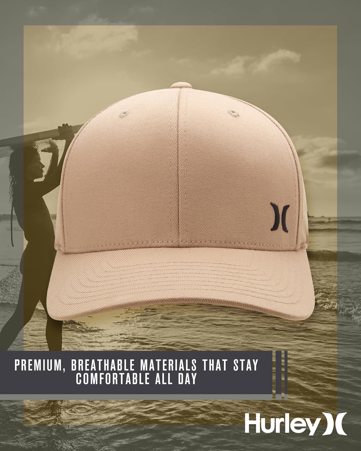 Hurley Men’s Hat – Curved Brim Stretch Fitted Cap(Khaki)