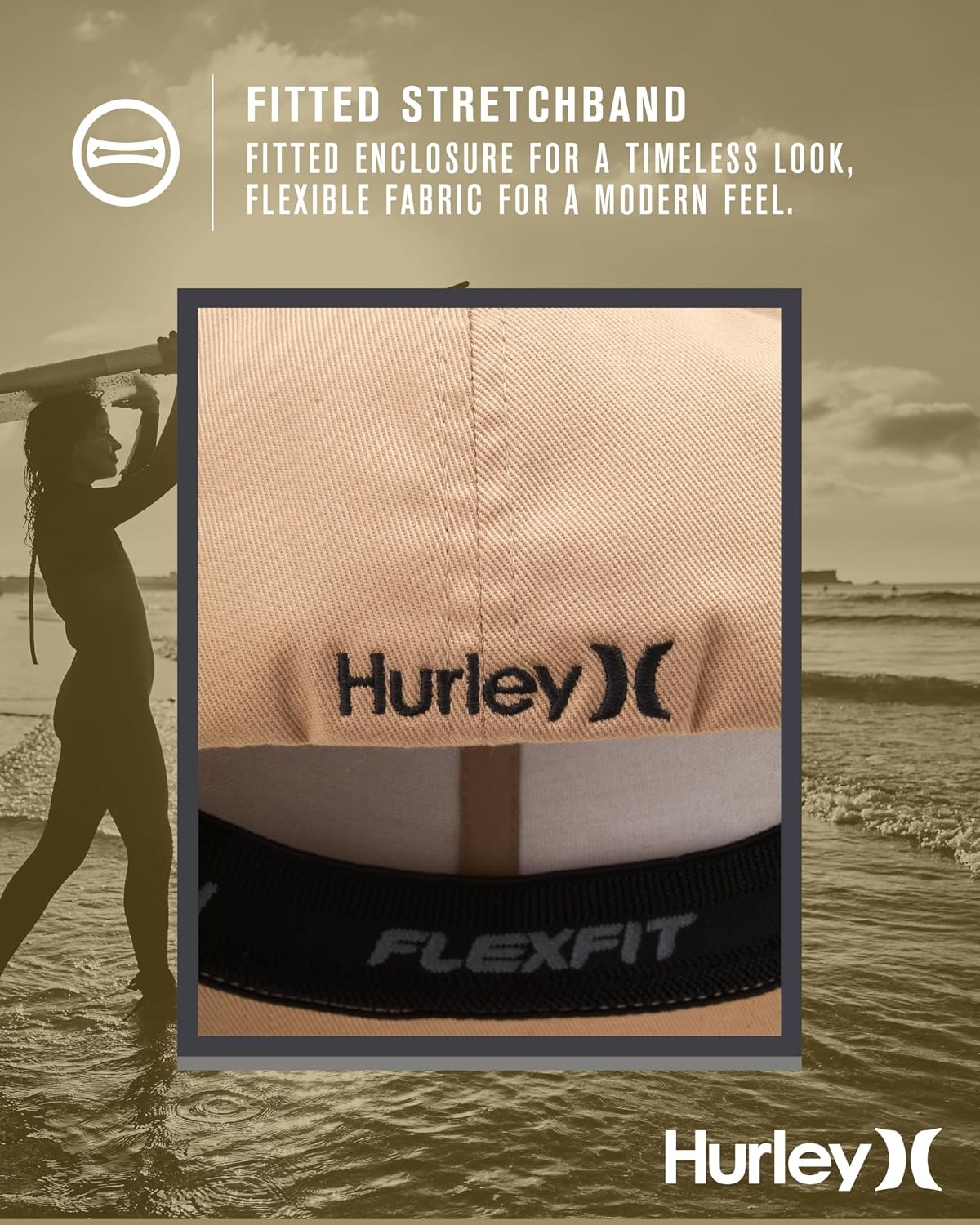 Hurley Men’s Hat – Curved Brim Stretch Fitted Cap(Khaki)