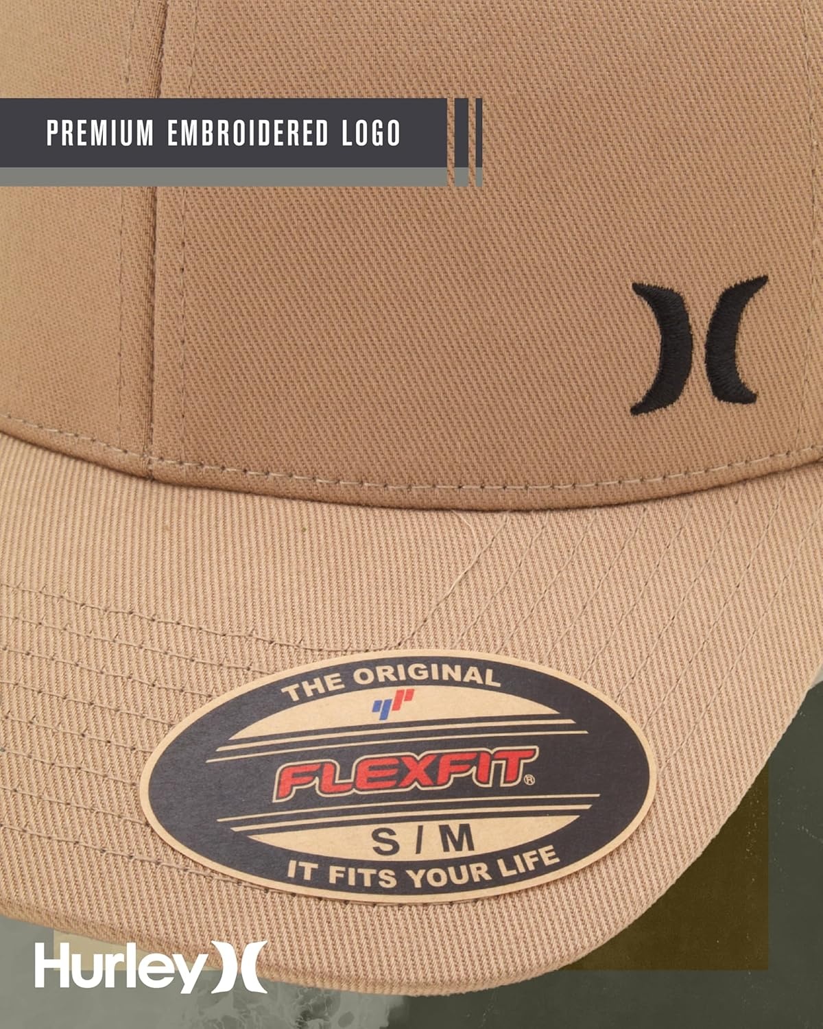 Hurley Men’s Hat – Curved Brim Stretch Fitted Cap(Khaki)