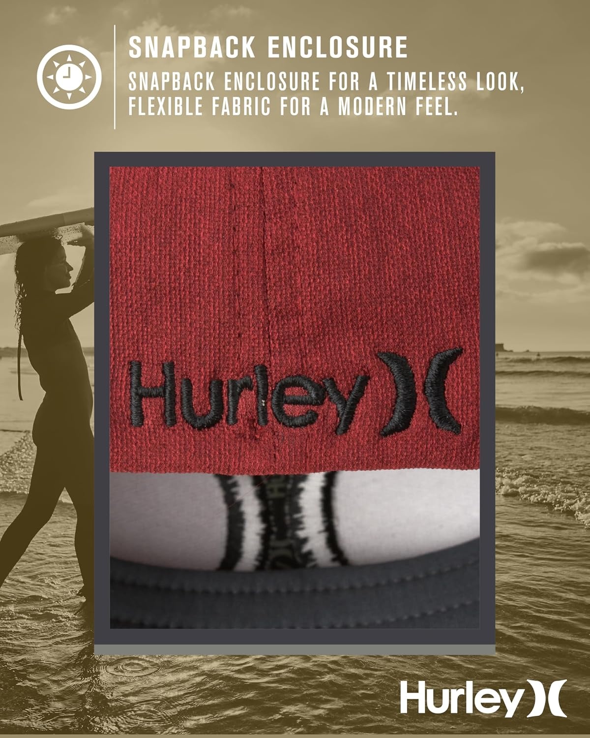Hurley Mens Baseball Cap – Moisture Wicking Curved Brim Flexfit Fitted Hats for Men with H2O-Dri Sweatband (Sizes: S-XL)(Red)