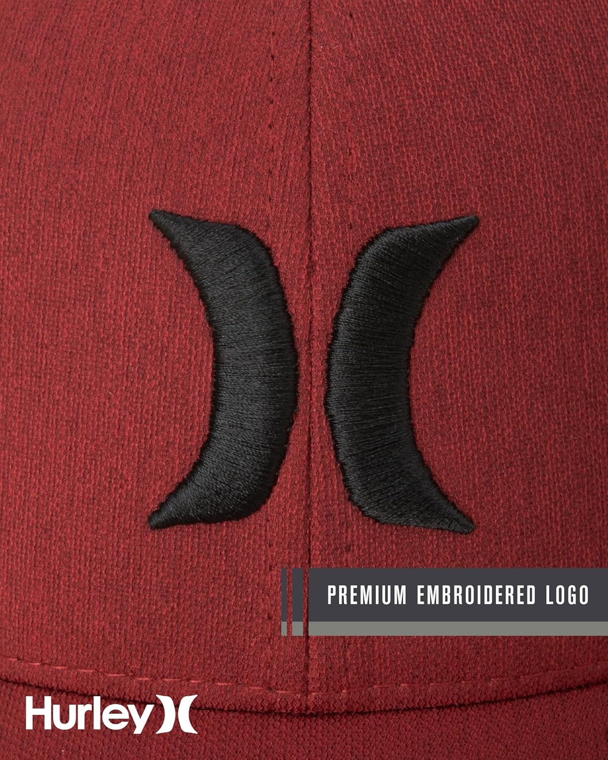 Hurley Mens Baseball Cap – Moisture Wicking Curved Brim Flexfit Fitted Hats for Men with H2O-Dri Sweatband (Sizes: S-XL)(Red)
