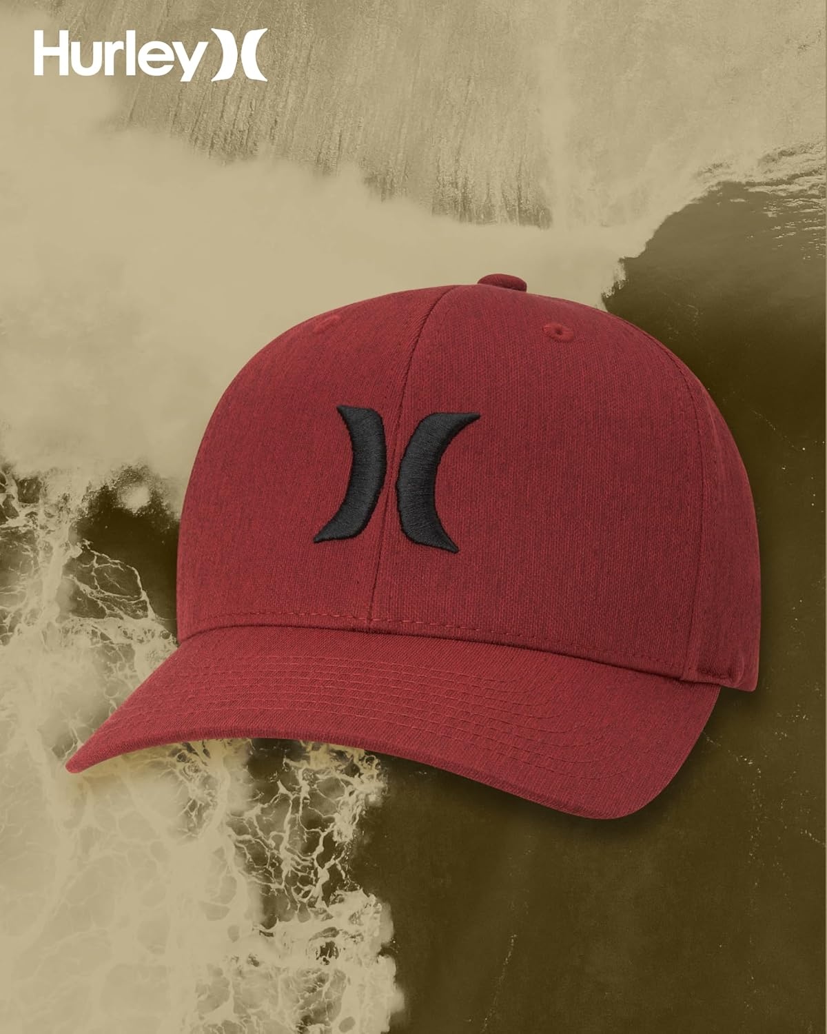 Hurley Mens Baseball Cap – Moisture Wicking Curved Brim Flexfit Fitted Hats for Men with H2O-Dri Sweatband (Sizes: S-XL)(Red)