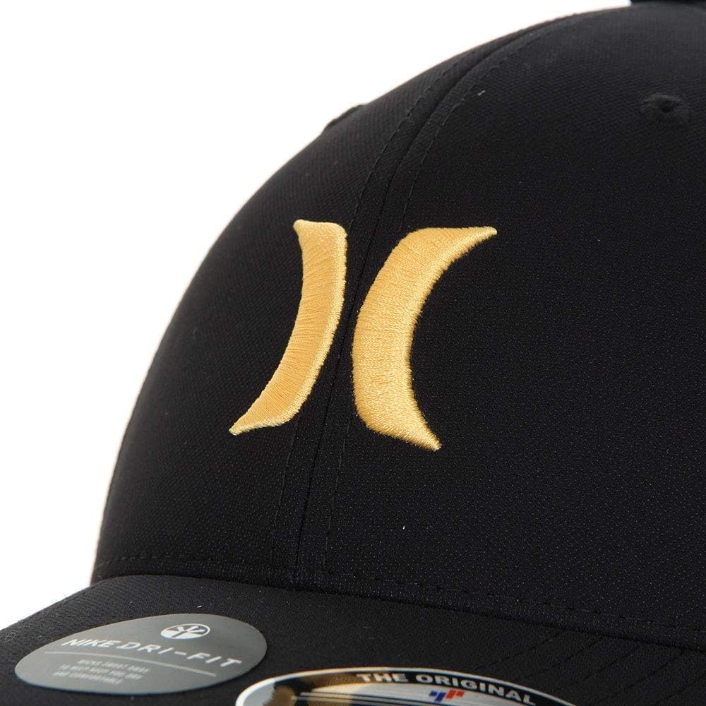 Hurley Mens Baseball Cap – Moisture Wicking Curved Brim Flexfit Fitted Hats for Men with H2O-Dri Sweatband (Sizes: S-XL)(Black/Melon Tint)