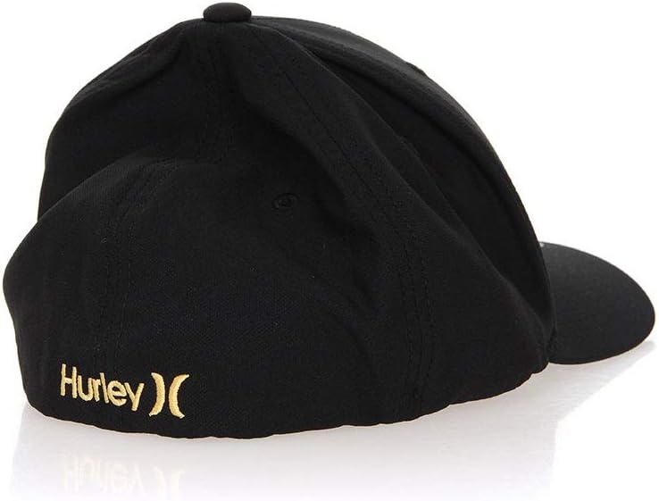 Hurley Mens Baseball Cap – Moisture Wicking Curved Brim Flexfit Fitted Hats for Men with H2O-Dri Sweatband (Sizes: S-XL)(Black/Melon Tint)