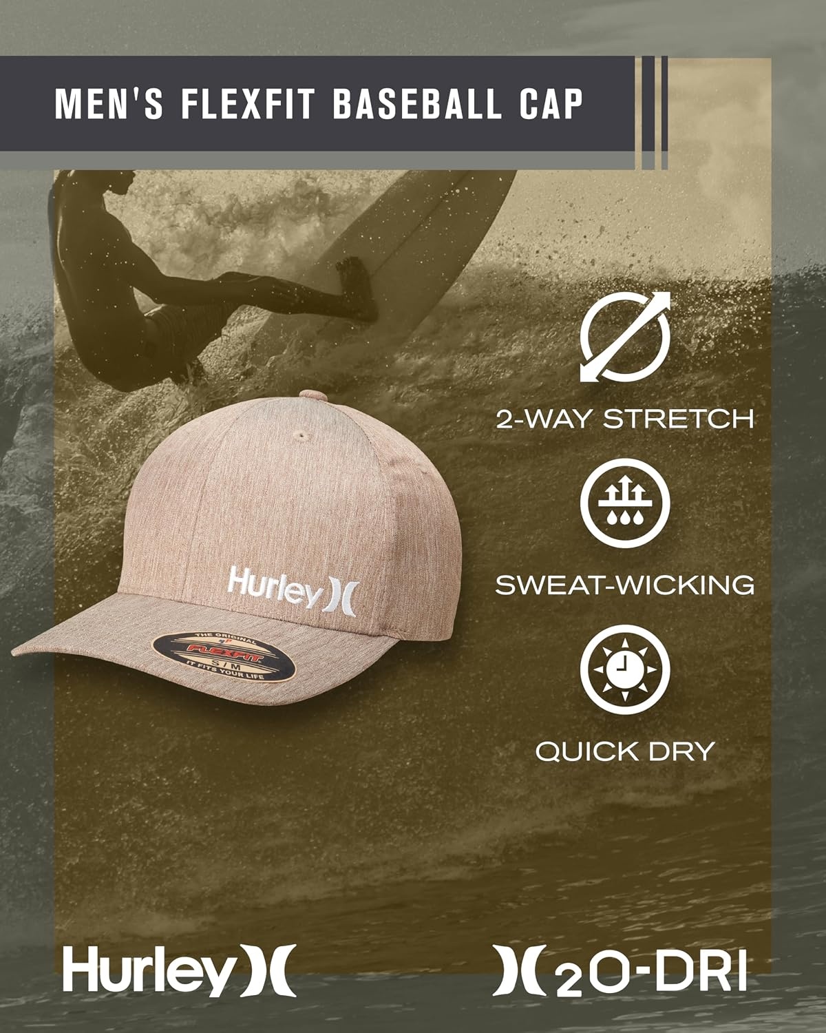 Hurley mens One & Only Corp Flexfit Perma Curve Bill Baseball Hat(Brown)