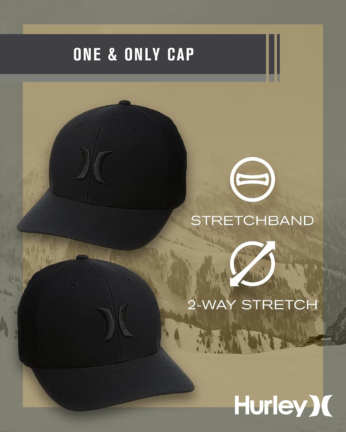 Hurley Mens Cap – One and Only Trucker Flexfit Hat Baseball Cap for Men(Black)