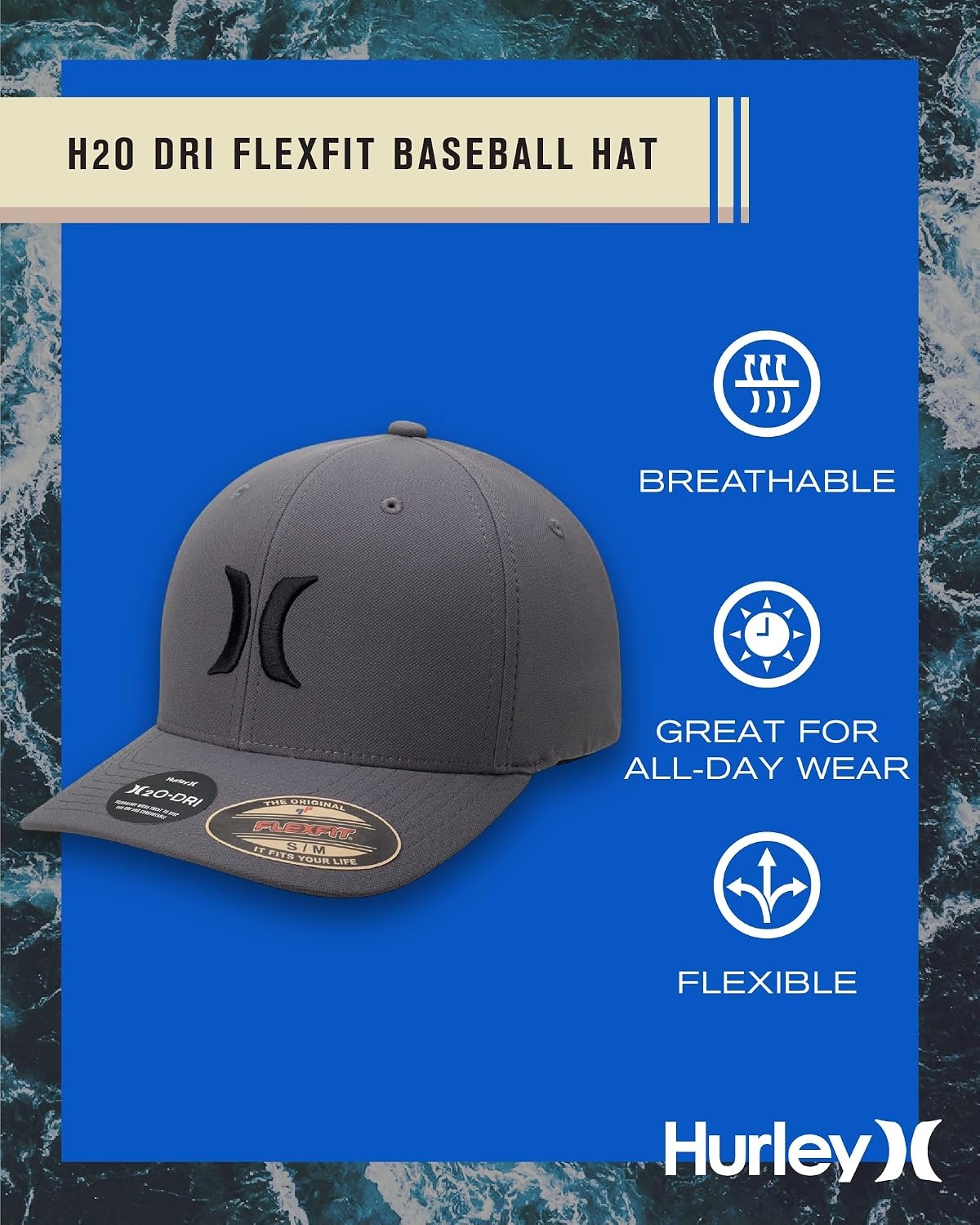 Hurley Men’s Caps – One & Only Flexfit Baseball Cap – Fitted Hats for Men (S-XL)(Dark Grey)