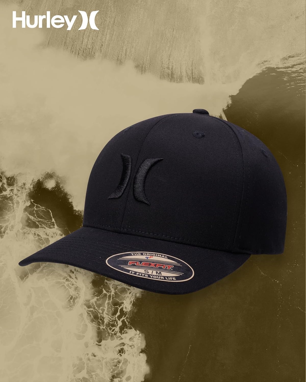 Hurley Mens Baseball Cap – Moisture Wicking Quick Dry Textured Fitted Hats for Men with Curved Brim(Black/(Black))