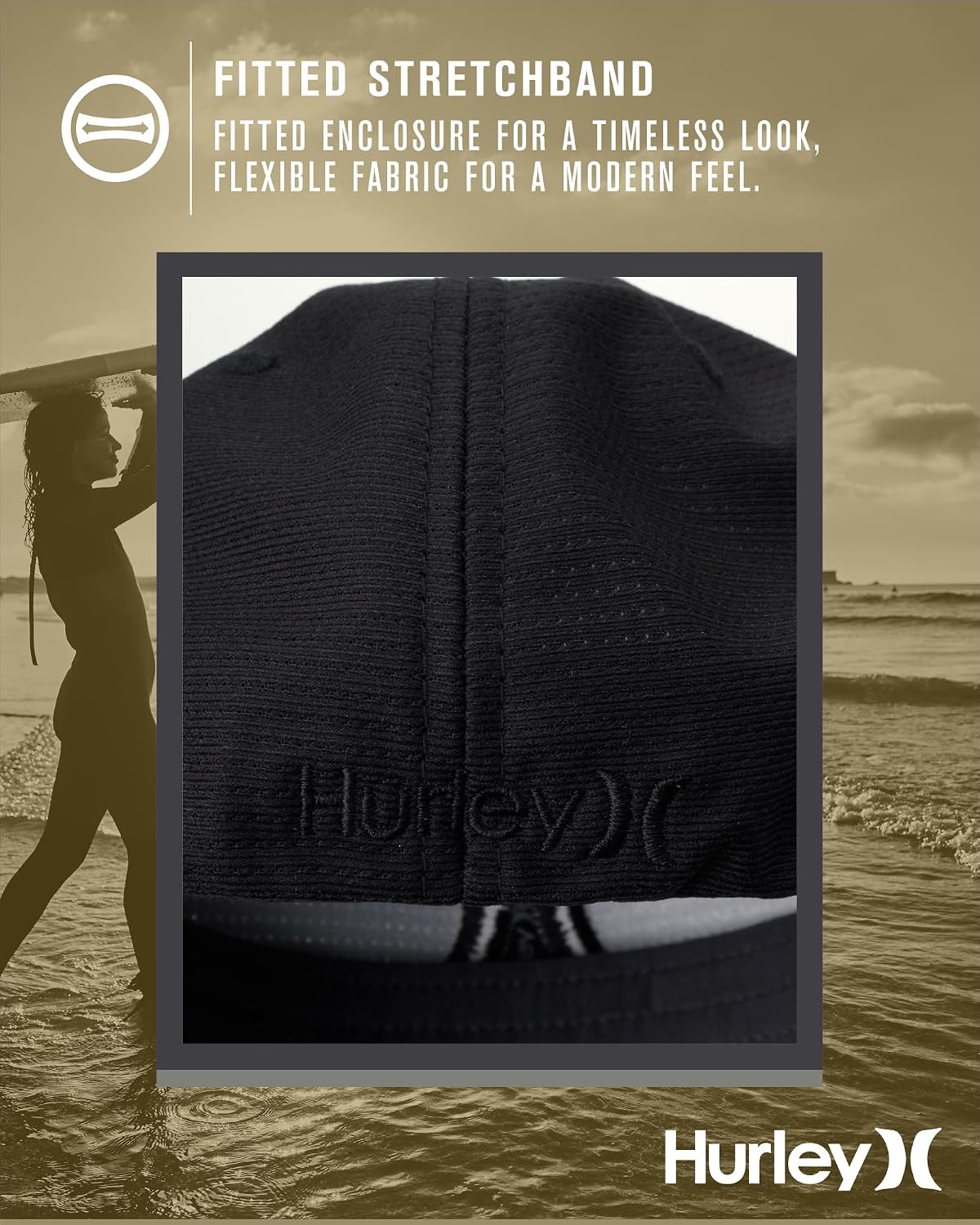 Hurley Men’s Baseball Cap – Lightweight Curved Bill H2O Dri Fitted Caps for Men(Black)